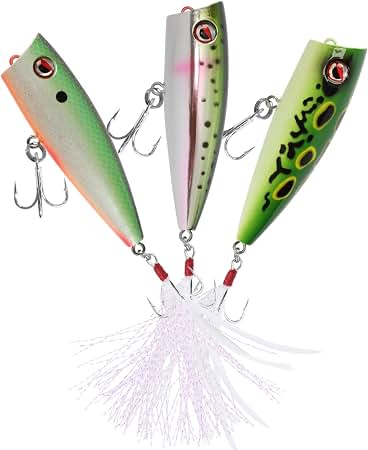 Saltwater Fishing Lures with 3X Strong Hooks, 3PCS Artificial Top Water Baits for Bass Fishing, 4.72In Fishing Lures Kit for Saltwater Freshwater Trout Bass Salmon Fishing