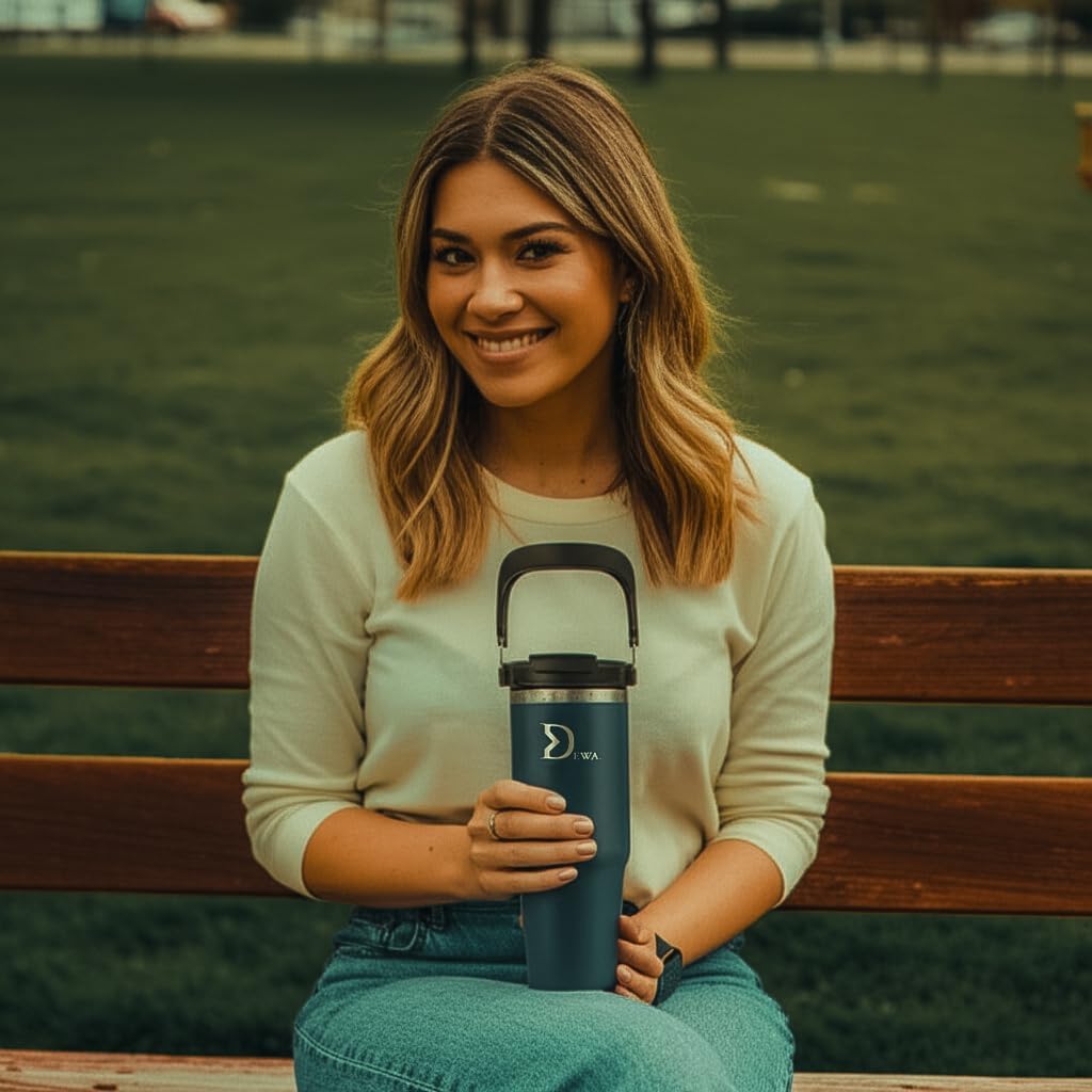 DEWA 30 oz Insulated Stainless Steel Water Bottle with Handle & Flip Straw | Travel Tumbler for Gym, Hiking, Work | Vacuum Reusable Cup Keeps Cold 24H, Hot 12H - Image 3