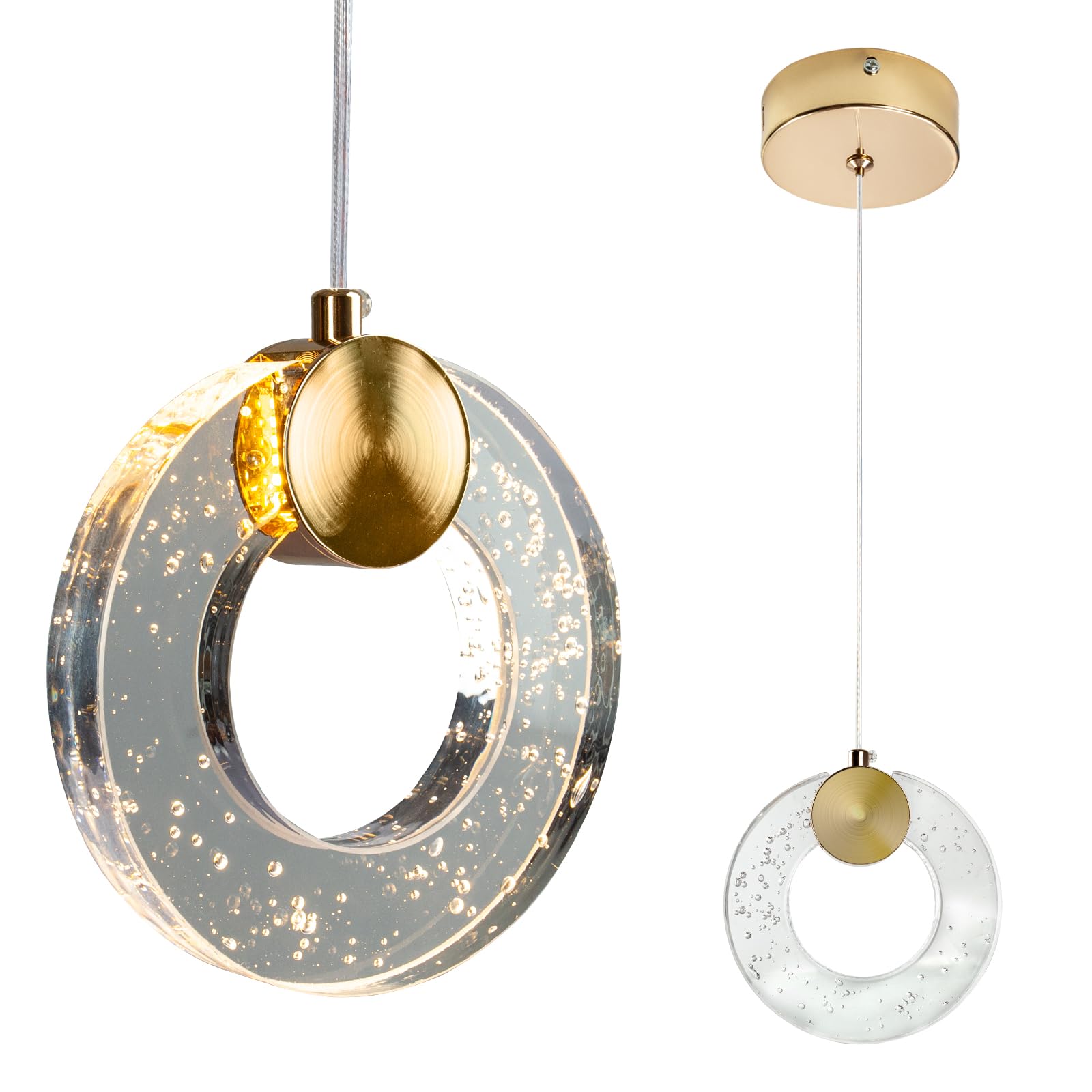 Chrasy E27 Moderno Lampada a Sospensione in Vetro Cristal Cerchio Lustre Lampadari da Interno Vetro Strutturato Ottone per Isola Cucina Sala Da Pranzo per Sala da Pranzo Decorazione