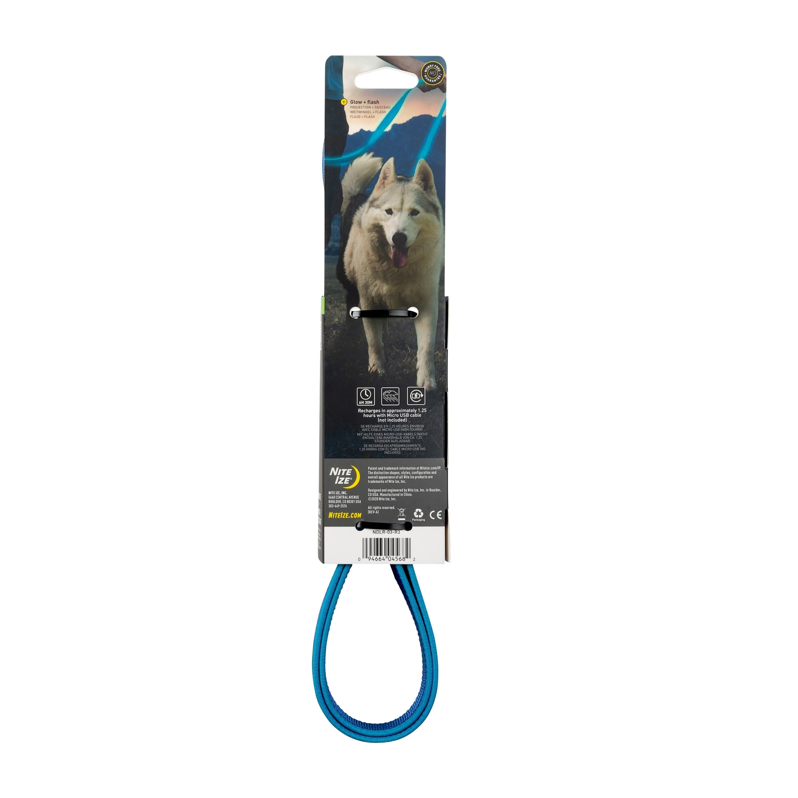 Nite Ize NiteDog Wiederaufladbare LED-Leine, wiederaufladbar, LED-Licht, Hundeleine mit gepolstertem Griff, Zubehör für Spaziergänge und Laufen, 1,5 m, Blau