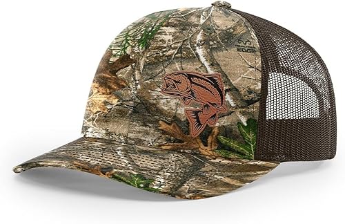 Sombrero de pesca de salmón con parche de cuero grabado láser Richardson 112 Snapback Trucker Cap