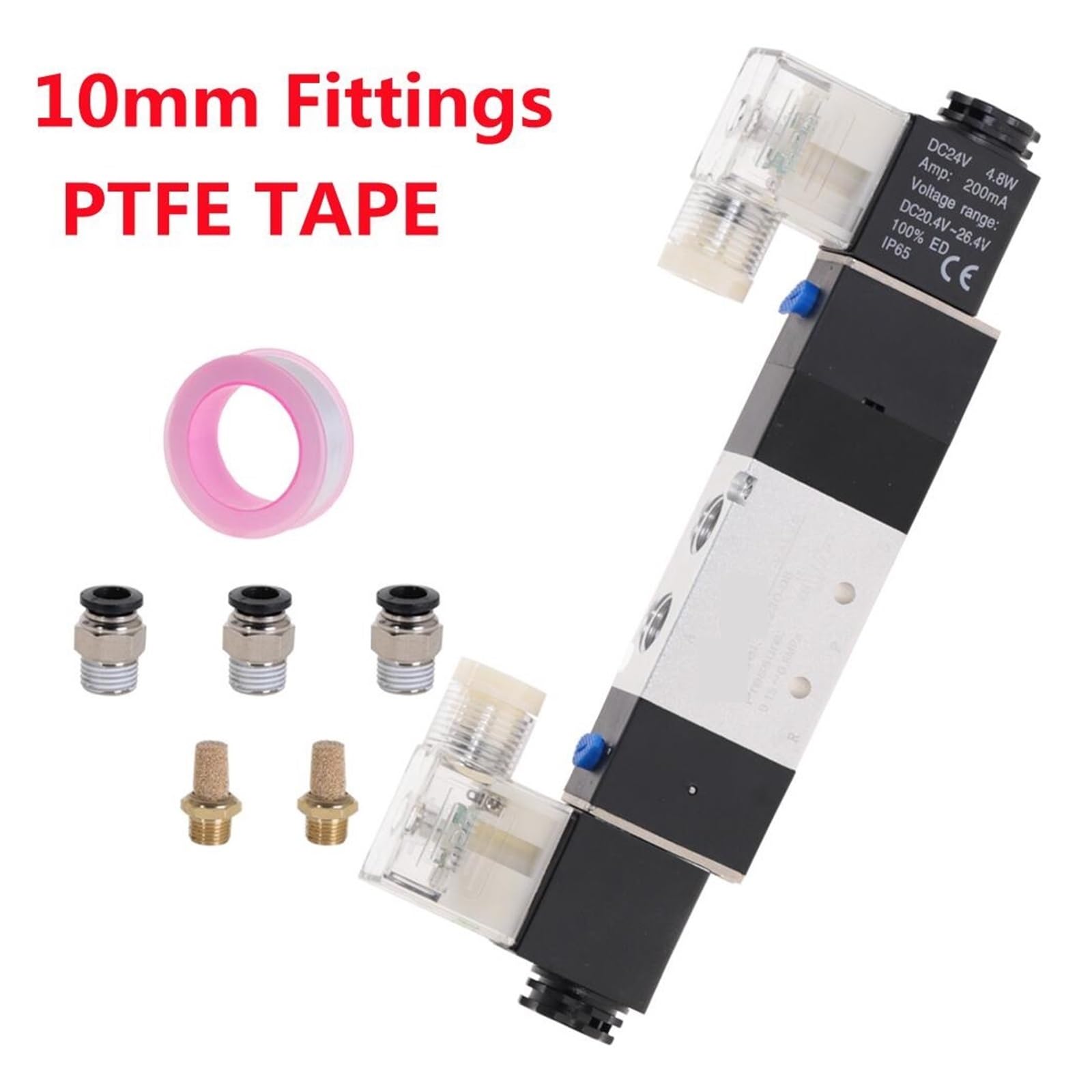 4V230-08C 5-drożny, 3-pozycyjny zawór elektromagnetyczny pneumatyczny 1/4" Lucky(4V230-08C w PC10,DC 24V)