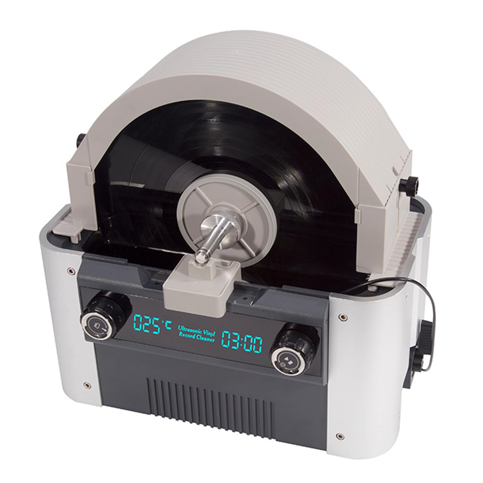 Pulitore portatile per dischi in vinile, macchina per la pulizia di LP con asciugatura automatica, timer e allarme temperatura dell'acqua per una manutenzione efficiente dei dischi