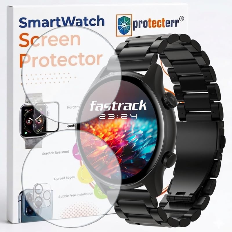 Image of PROTECTERR 2 Pack Smartwatch Screen Protector for Fastrack Astor FR2 Pro 1.43 inch - Flexible TPU Screen Guard, Ultra Thin, Scratch Resistant, Bubble Free, Full Coverage - Not Tempered Glass