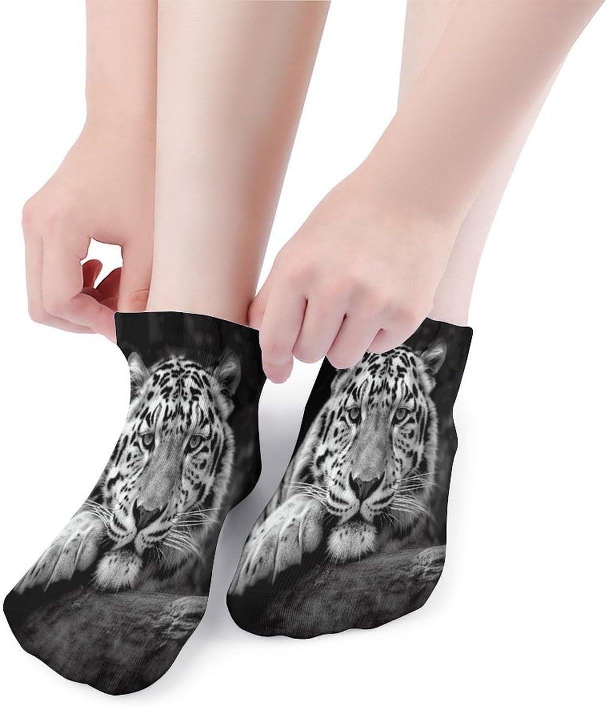 Black And White Tiger Ankle Socks for Men Women 5 Pairs