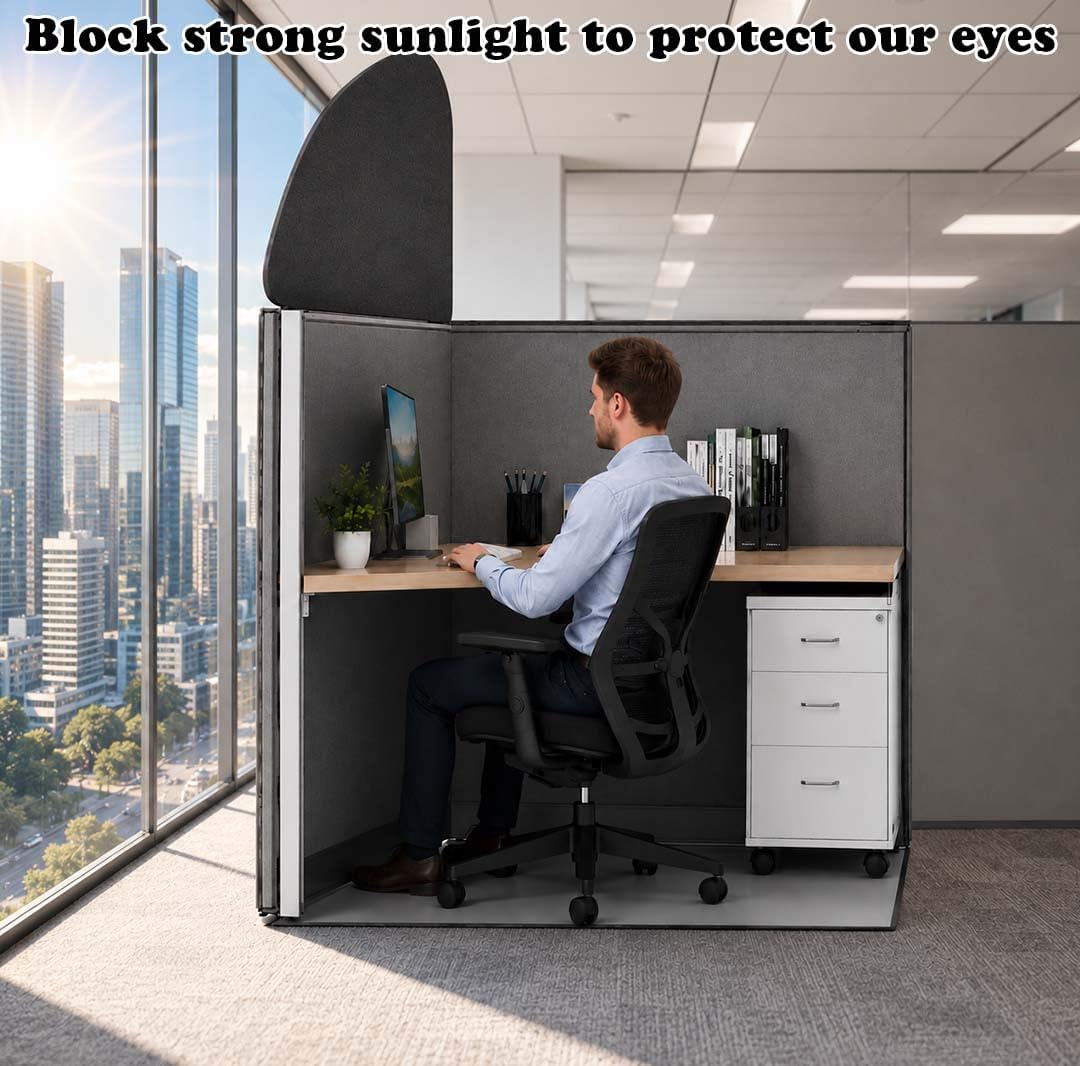 Desk Privacy Shade for Office Cubicles, 30.9in Foldable Cubicle Shield and Light Blocking Canopy with 2 Bonus Mounting Clips, Portable Sun Shield for Reducing Glare and Distractions, Black