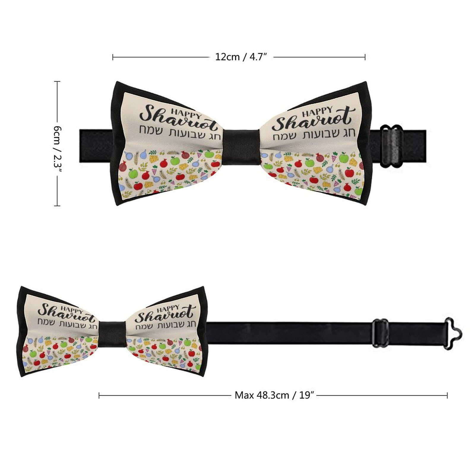 GoasNei Happy Shavuot Jewish Holiday Bow Tie for Men Adjustable Necktie Funny Tie Neck Ties for Weddings Party