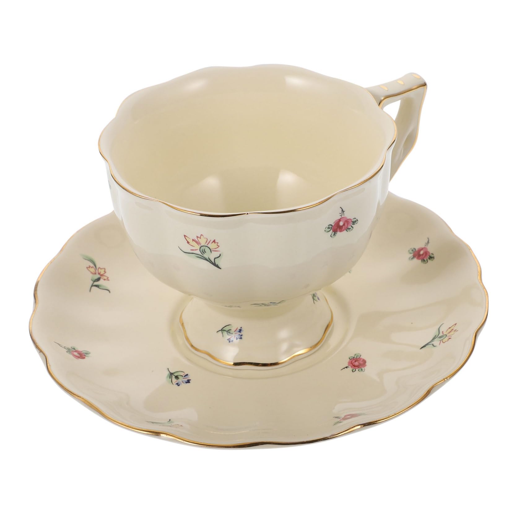 VICASKY Keramik Kaffeebecher Satz im Europäischen Stil mit Untertassen Retro Design aus Keramik für Kaffee und Milch Zuhause oder Büro Zufällige Farbe