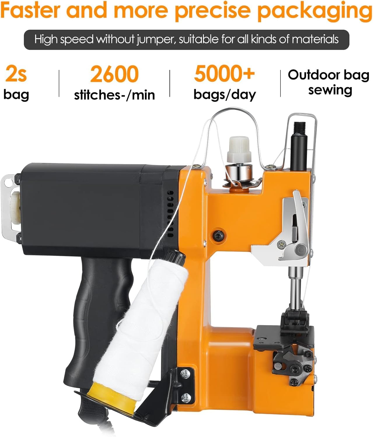 Macchina da Cucire Manuale Portatile, per Sacchetti di Sacco/Tessuto/Riso/Carta/plastica, 220V (Giallo)