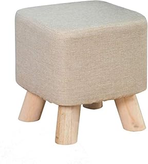 ROLTIN Upholstered Footstool Round Foot Stool with Removable Cotton Linen Cover,Padded Upholstered Stool with Non Slip Feet for Living Room Storage Footstool (B) (D)