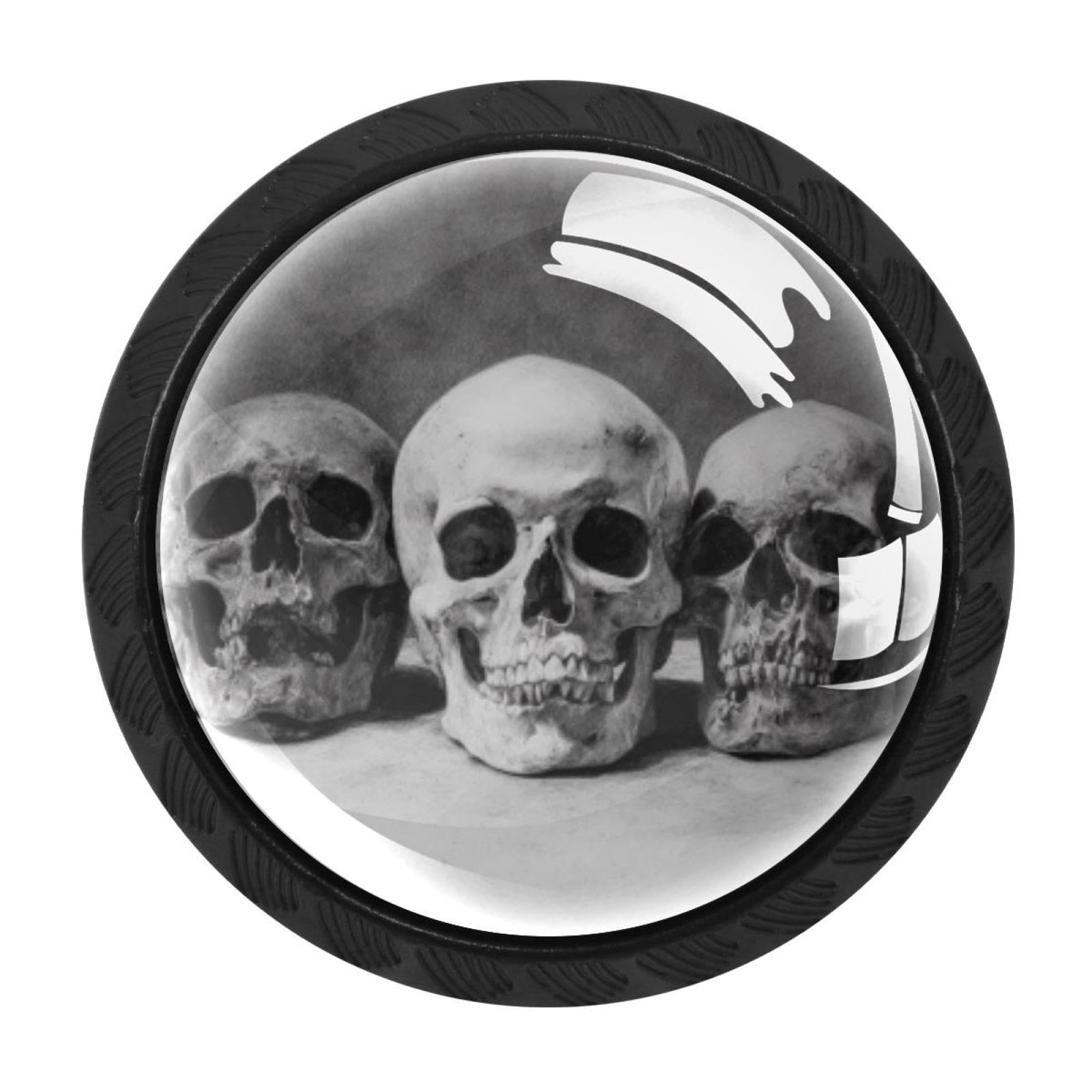 CHENZZZZ Halloween Scarry Skulls (3) Colorful Drawer Pulls 4 Pcs Handle Glass Door Cabinet Knobs Home Office Kitchen Wardrobe Cupboard Hardware for Dresser Drawers