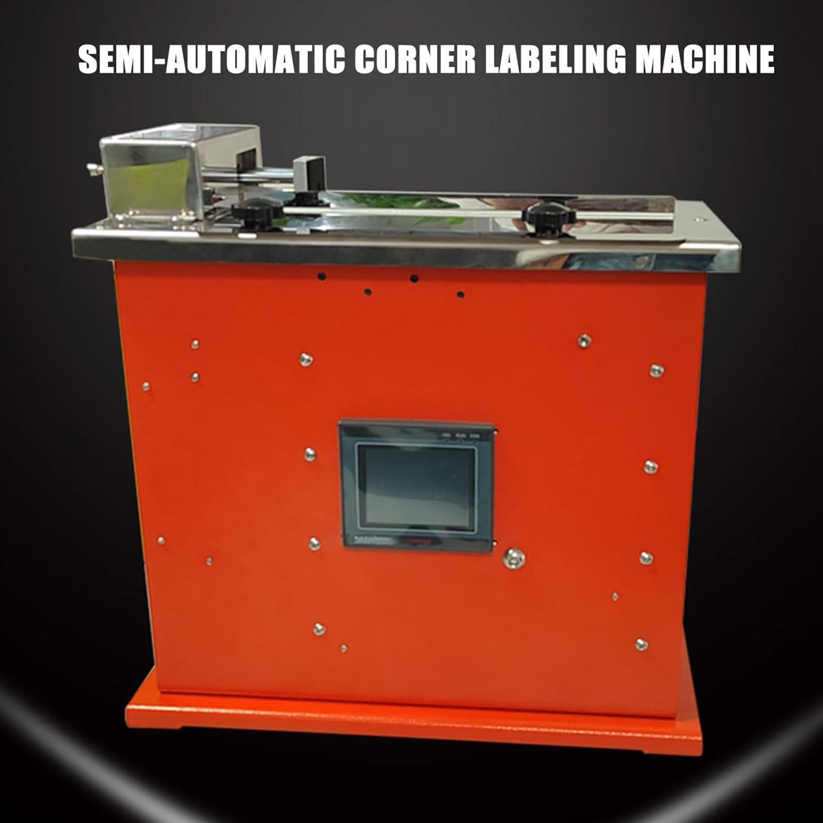 Macchina sigillatrice ed etichettatrice con Pannello di Controllo, etichettatrice angolare semiautomatica, Larghezza del Piano di Lavoro Regolabile 65-110 mm, per Alimenti,
