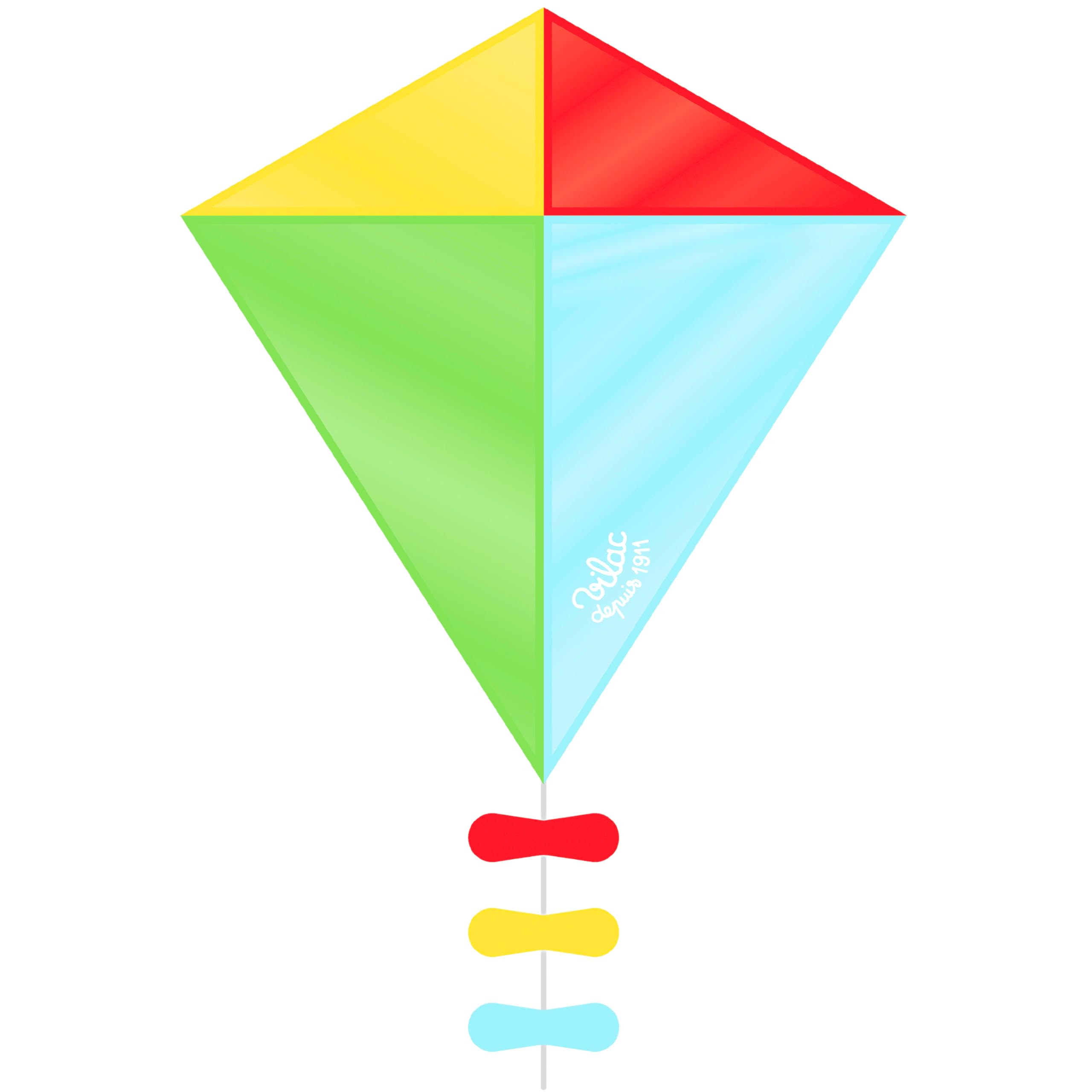 Vilac Diamond Shaped Kite, Large Kite for Kids' Outdoor Play, Easy and Perfect For Beginners, 3+ Years, Nylon, Multicolour, 60 x 70 cm