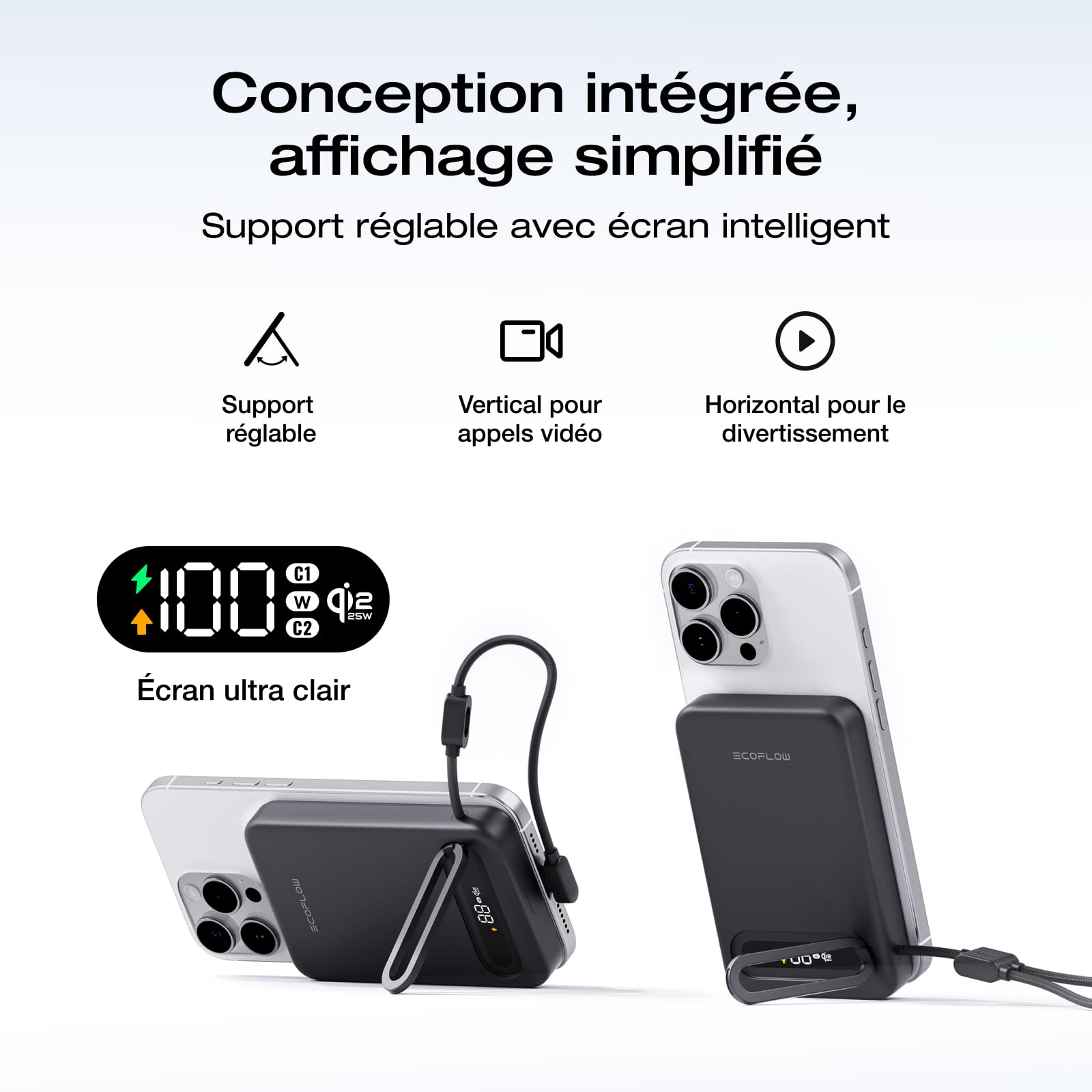 EcoFlow Rapid Mag Qi2.2 Magnétique Powerbank 10000mAh 25W avec Câble USB C 36W, Certifié Qi2.2 Batterie Externe Magnétique sans Fil Power Bank Rapide Chargeur pour iPhone 17/16/15 Pro Max Noir