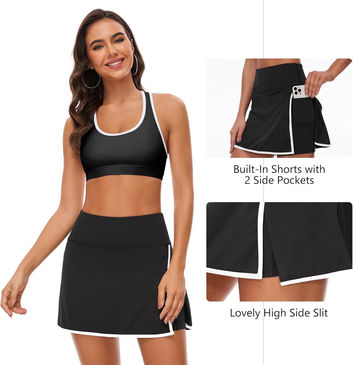 Lightbare Women’s Tennis Skirts High Waisted Mini Golf Skirt with Shorts Pockets Side Slit Skort Quick Dry for Athletic - Image 4