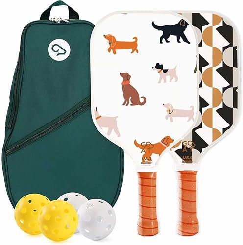 Juego de 2 palas de pickleball de fibra de vidrio de cabra, incluye 4 bolas para interiores y exteriores y bolsa de viaje, juego de raquetas de