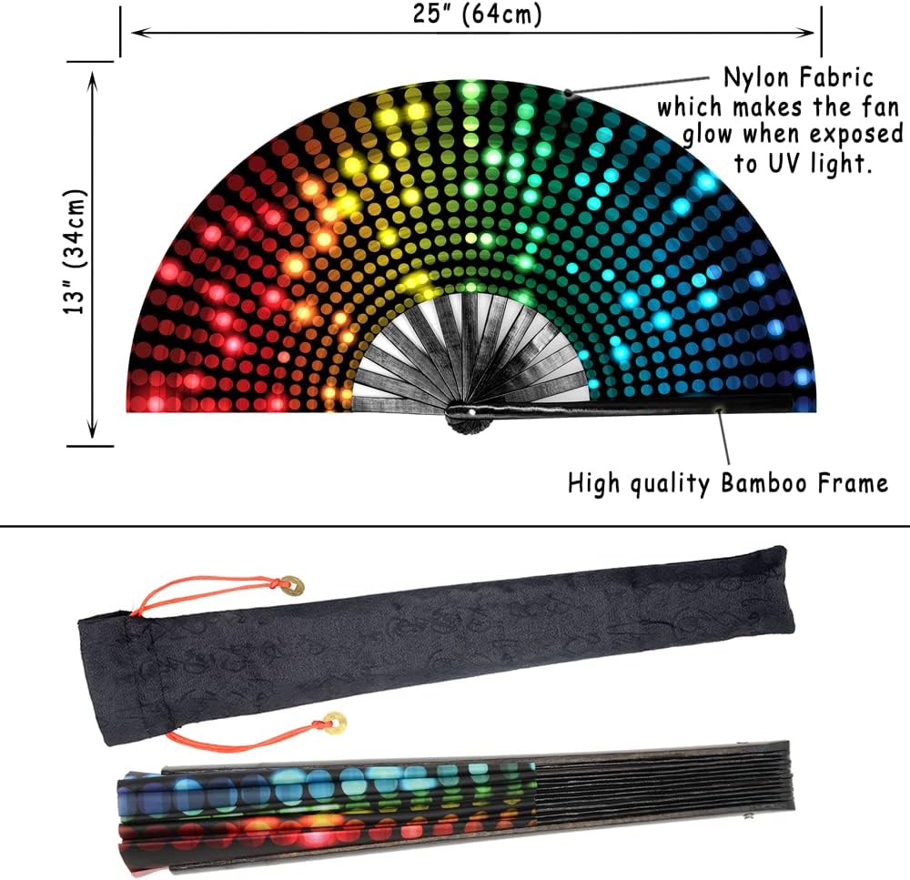 UV Glow Rave Fan | Popping Fan for Line Dancing Clacking Fans for Boots On The Ground for Performances, Dance Shows, Festival Parties, EDC & Gifts(UV-DJ01)