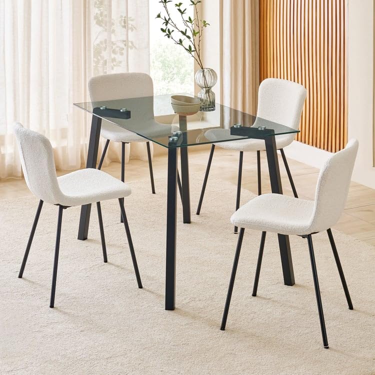 Image of Home Centre | Helios Paul | Fabric | 4 Seater Dining Table Sets | Beige | 1 Table with 4 Chairs | 1 Year Warranty
