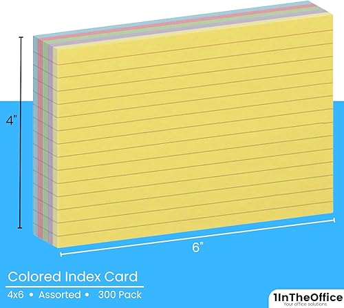 Miniatura 3 de 1InTheOffice Fichas de índice de 4 x 6 con rayas, color pastel, surtido de 300 unidades