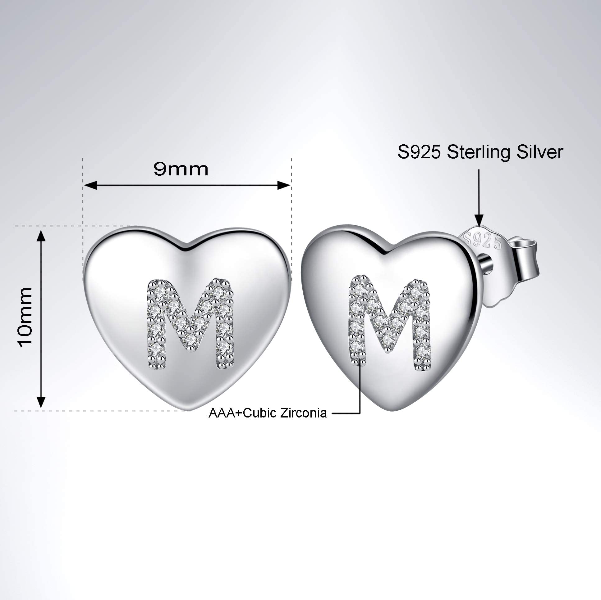 Jrêveinfini Lettera A-Z - Orecchini da donna in argento Sterling 925, con zirconia cubica, orecchini a forma di cuore, per bambine e bambine