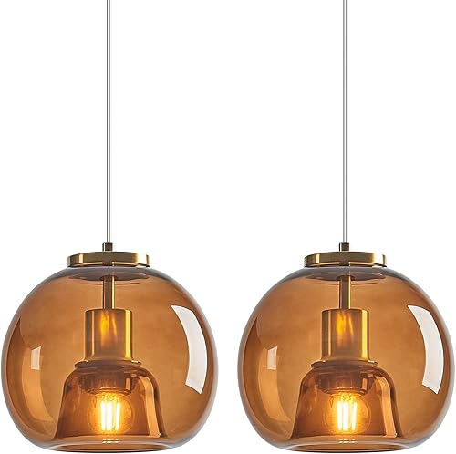 Miniatura 26 de Luces colgantes de vidrio rojo para isla de cocina, lámpara colgante dorada, lámpara colgante de globo de vidrio, iluminación colgante moderna para