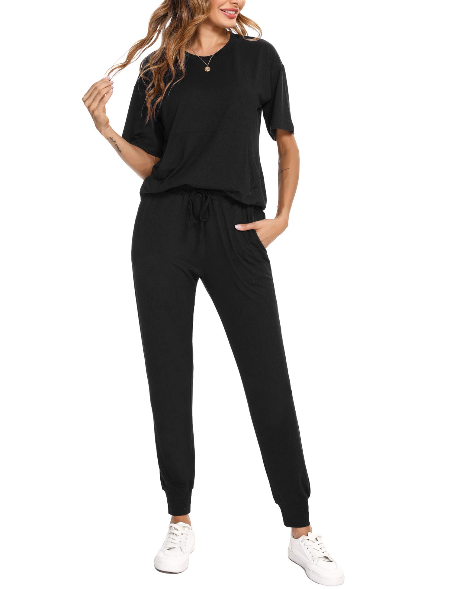 TotatuitCotton Tracksuit Womens Set 2 Piece Lounge Wear Outfit Ladies Summer Co ord Set Short Sleeve, Long Sleeve Top and Drawstring Trousers