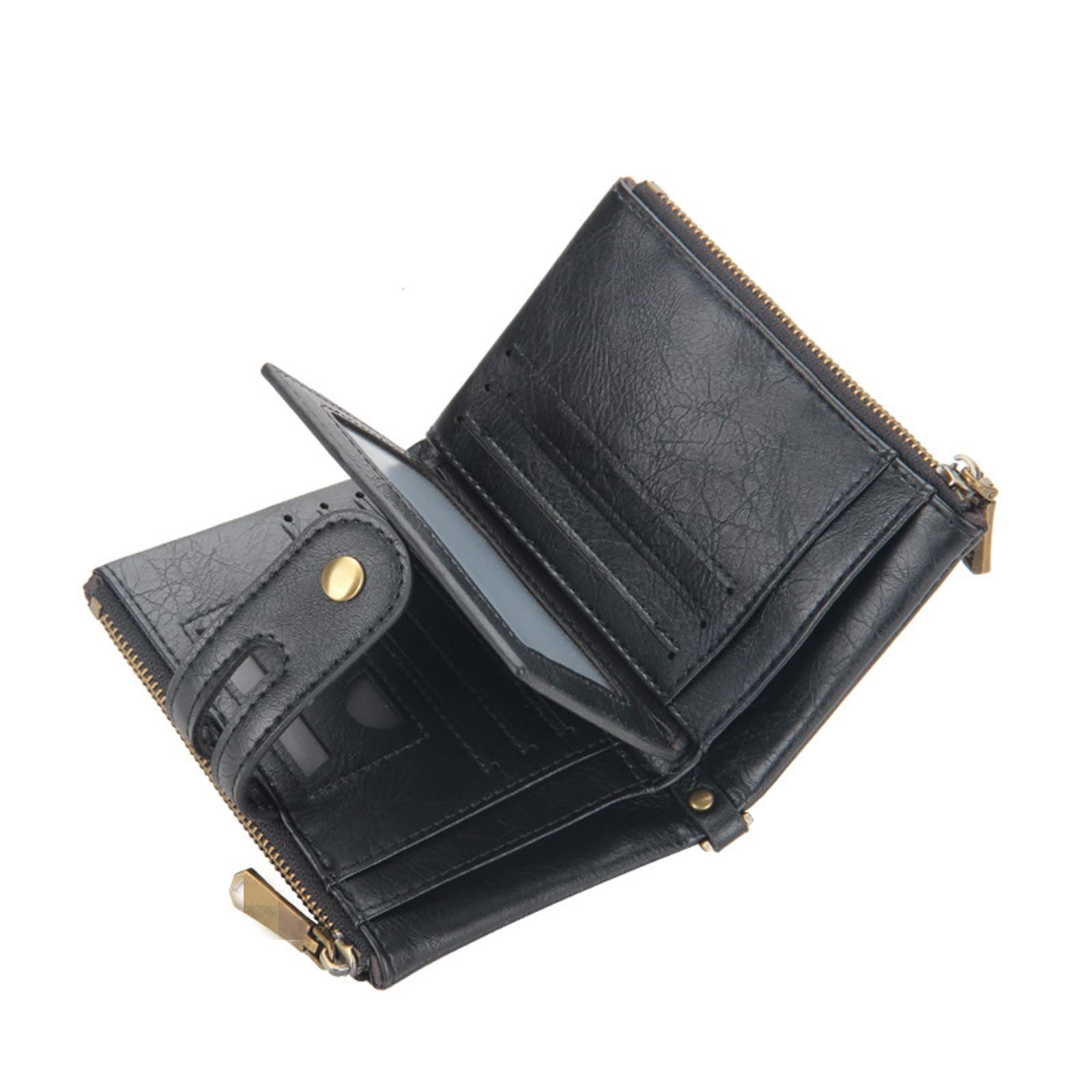 Cartera Cadena Piel Billetera multitarjeta for Hombre Vintage con Doble Cremallera Zero Wallet para Hombres(Schwarz)