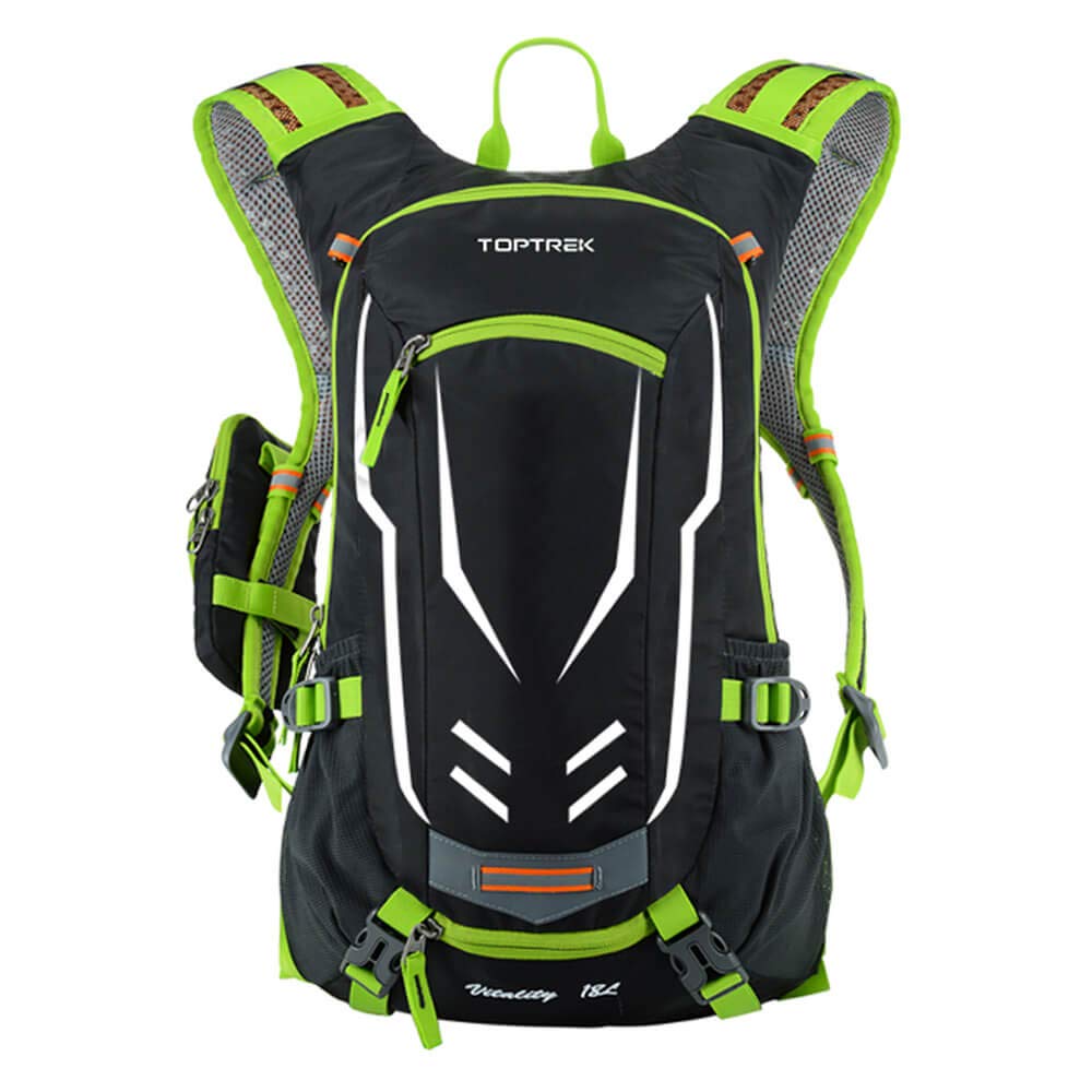 toptrek Zaino da bicicletta ultraleggero, 18 l, con protezione antipioggia e copertura per casco, impermeabile, per ciclismo, sport, per l'idratazione, colore verde