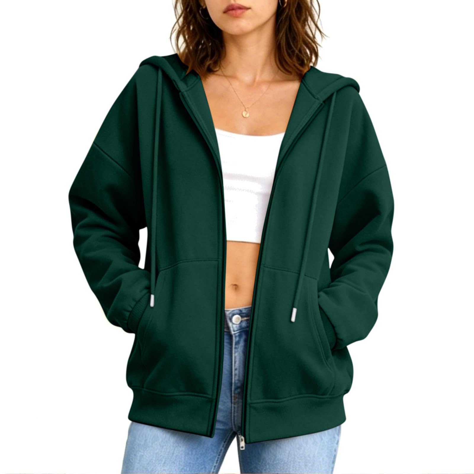 YNRENHNEE Hoodie Damen Baumwolle Kapuzenjacke Leichte Sweatjacke mit Kapuze