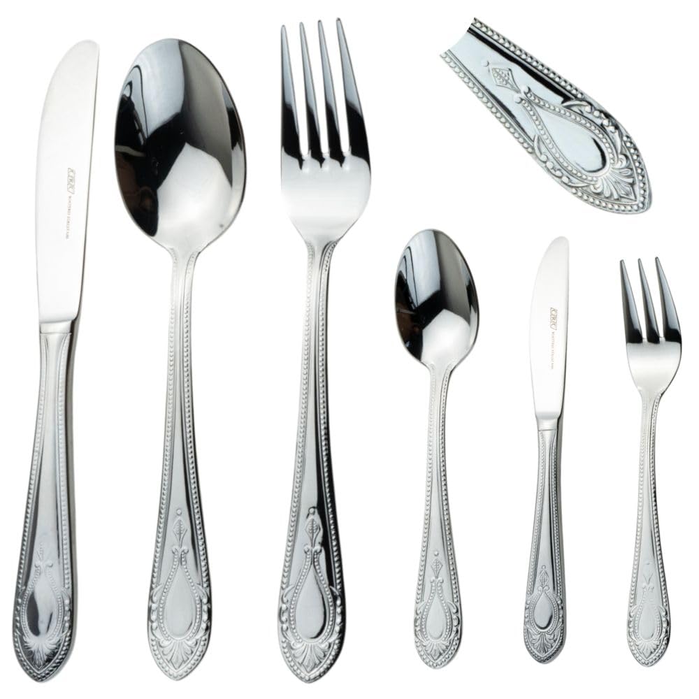 CRC Cubertería de Mesa 30 Piezas Toscana 1285 - Acero Inoxidable 18/10 - Cuchara, Cuchillo, Tenedor, Cucharilla, Tenedor Postre