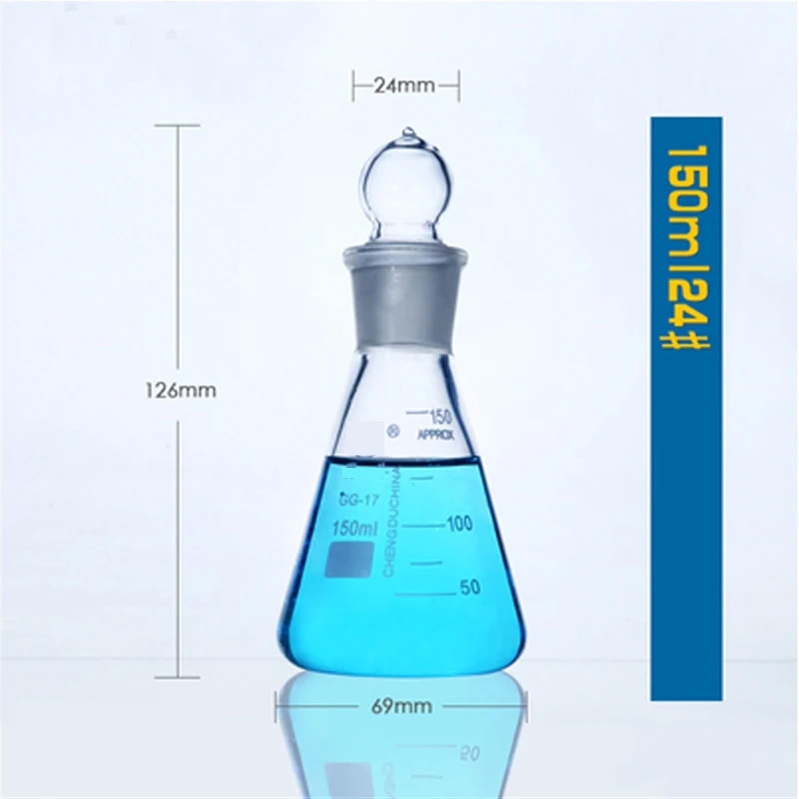 Borokrzemianowa kolba Erlenmeyera z podziałką, Szklana trójkątna kolba ze standardową chemią laboratoryjną Kolba stożkowa Zagęszczone szkło borokrzemianowe o wysokiej temperaturze(500ml caliber 29)