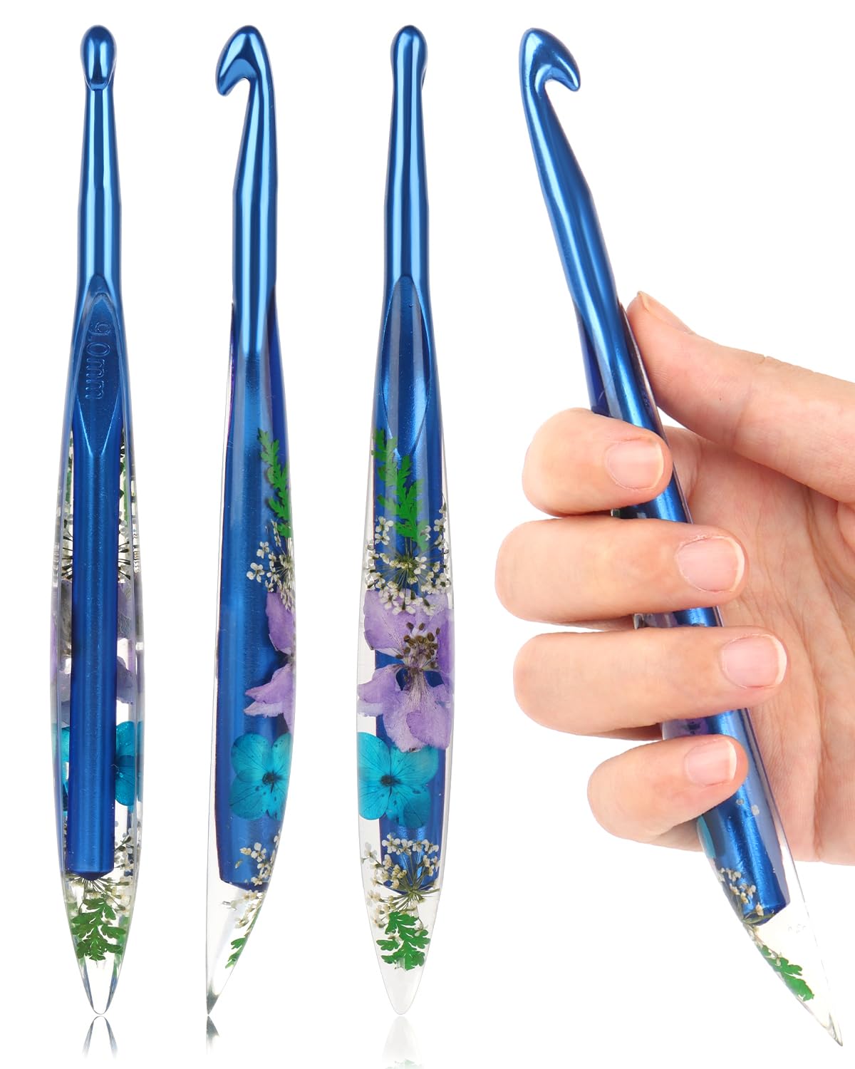 Coopay 1 stk Häkelnadel 9,0mm, Weichen Griff Häkelnadeln mit Funkelndem Blumenmuster, Ergonomische Häkelnadel Harz für Arthritis, Premium Konische Häkelnadeln für Anfänger & Profis Häkeln - 9,0mm