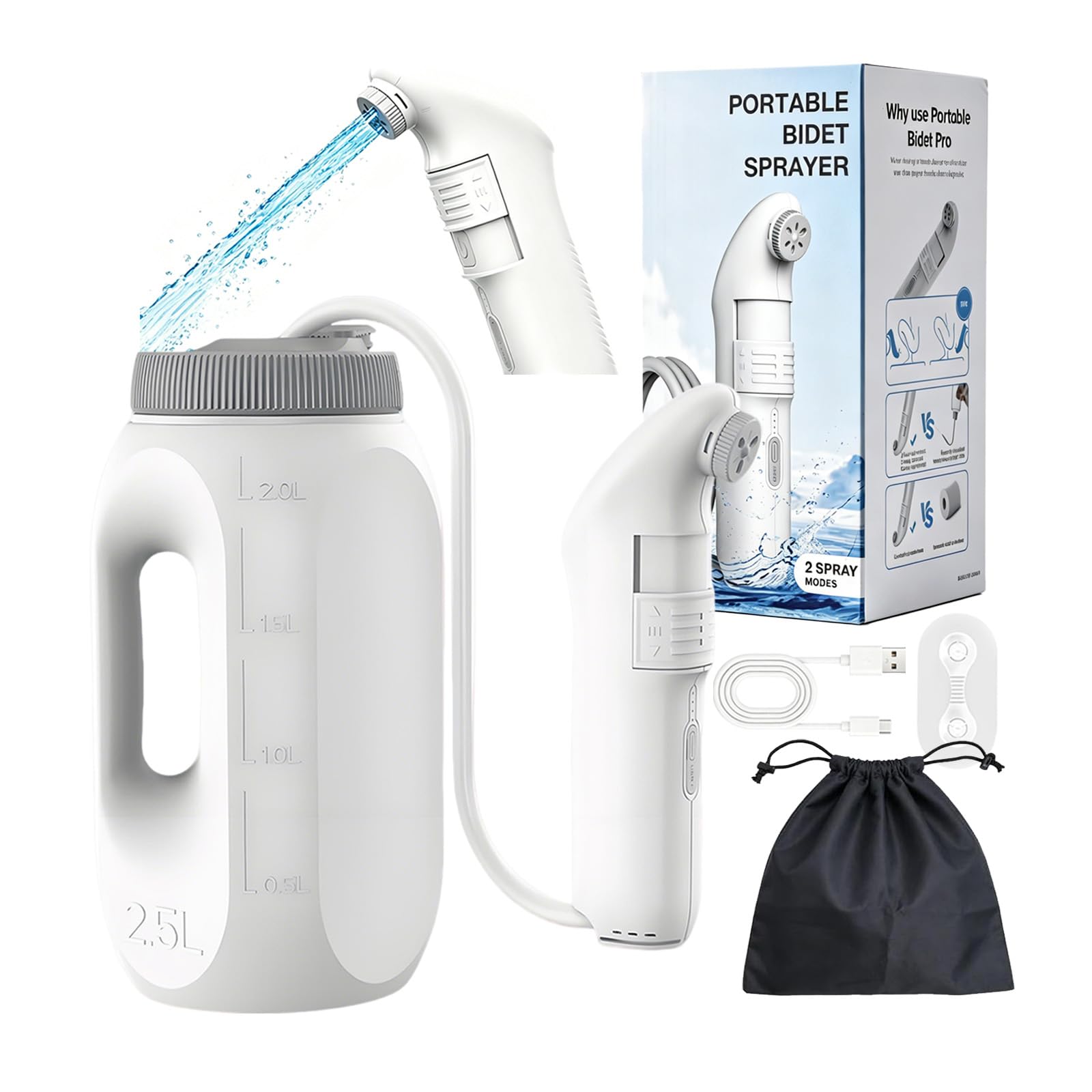 XFDZQQG Po Dusche Elektrische, Travel Bidet Portable, Tragbares Reise Bidet Handbrause,2.5 L Peri Bottle, Portable Bidet Podusche Für Frau Männer,Intimdusche Wochenbett,Perineal Care,Outdoor Camping