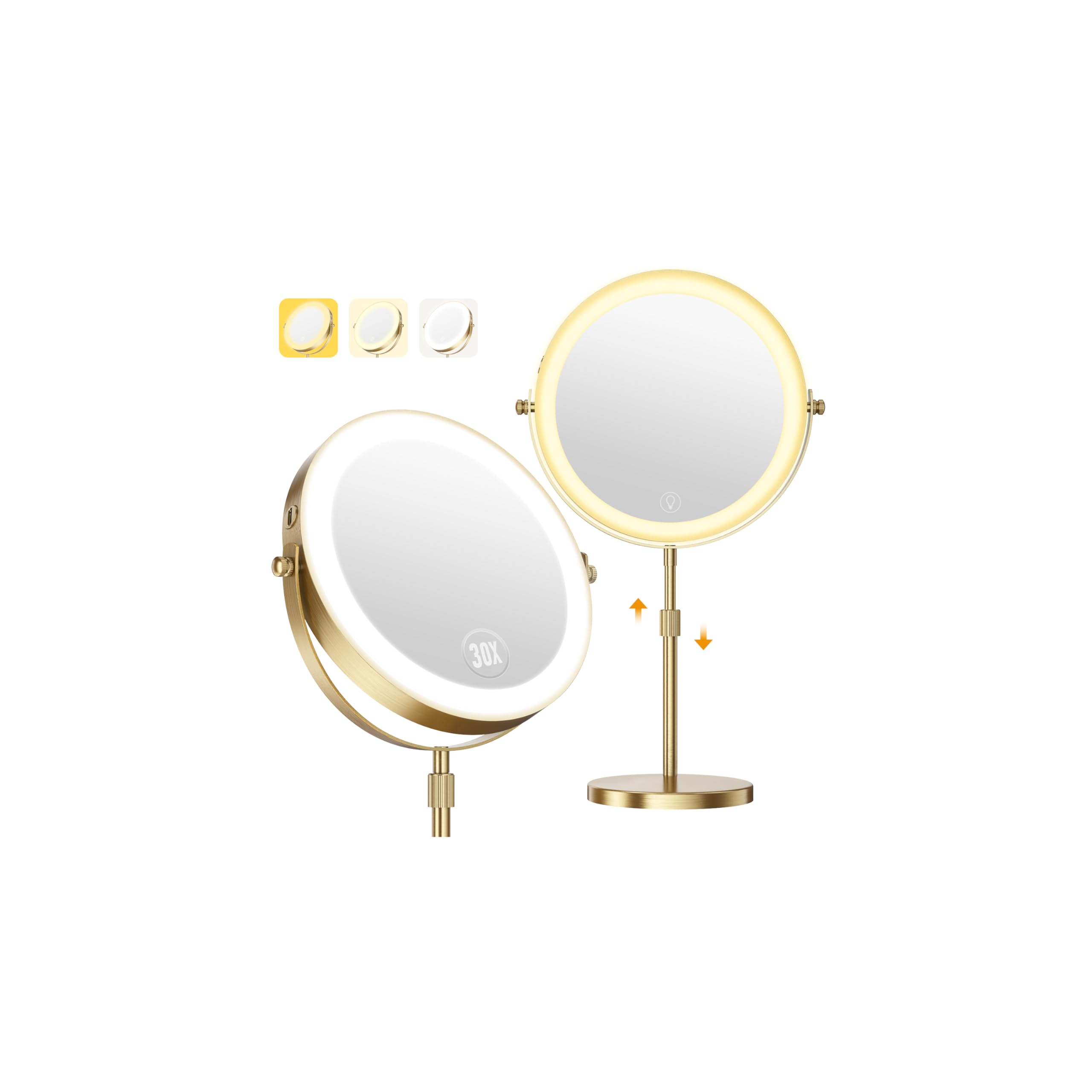 Photo 1 of Zlroluyn 30X Magnifying Makeup Mirror with Lights, Height Adjustable Double Sided Vanity Mirror, 360° Rotation Cosmetic Mirror for Desk Bathroom - Antique Bronze