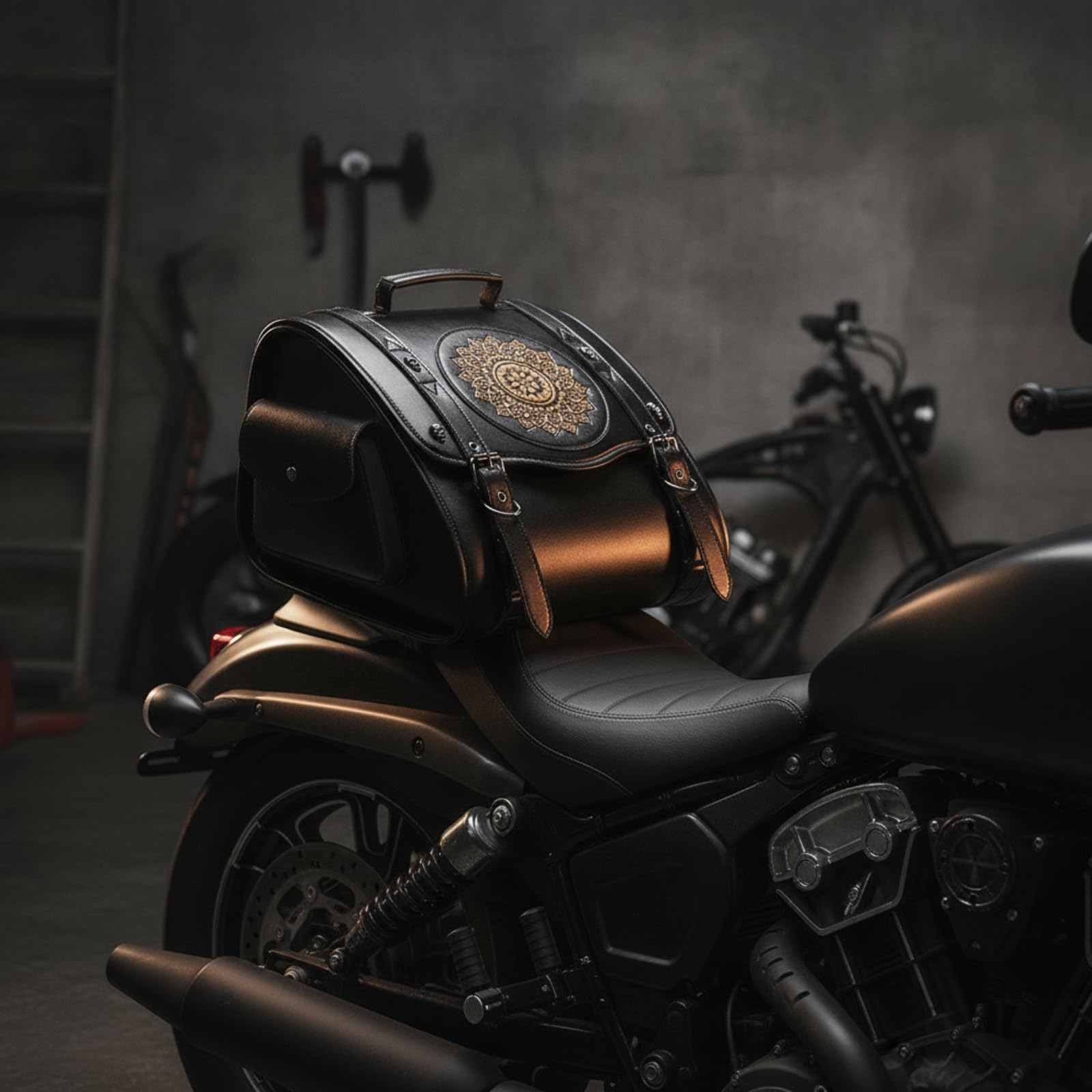 Sac Queue Véhicule Robuste Sacoche Selle Renforcée Sacoche Arrière Véhicule pour Motards, Rétro Industriel avec Motif Gravé