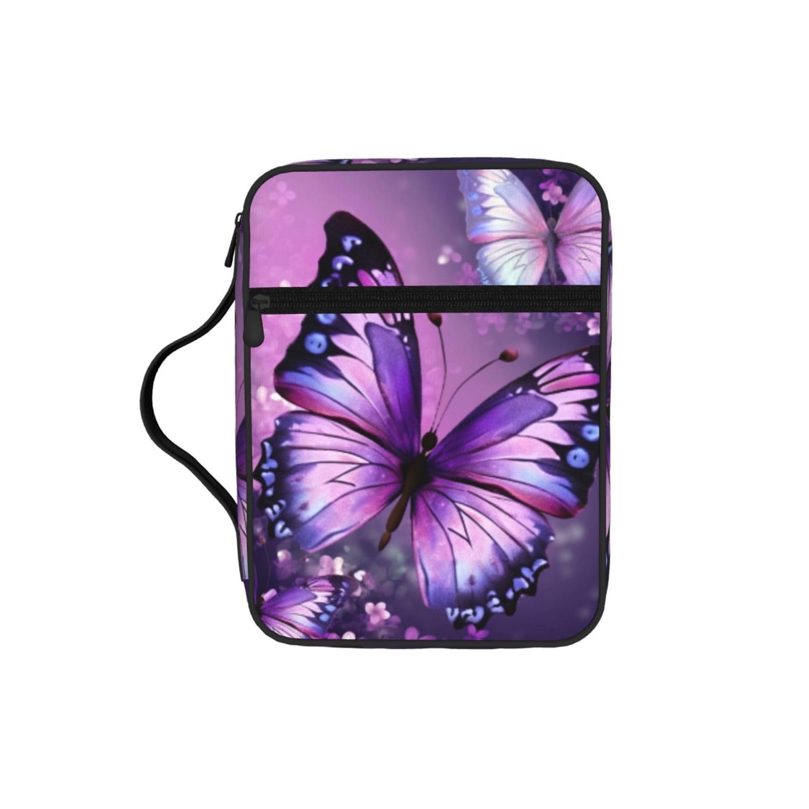 Beautiful Purple Butterfly Art Bible Cover Case Waterproof Bible Bag With Handle Organizer Storage Book Cover For Bible Study