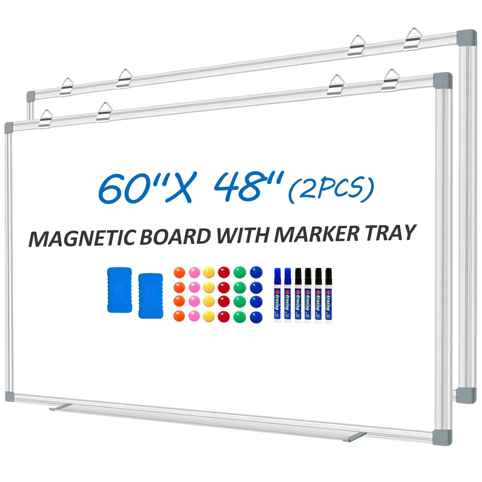 Magnetic White Board Dry Erase Whiteboard for Wall 60"x48" (2pcs) Aluminum Frame Hanging White Boards for Presentation, Teaching, Memo, Display