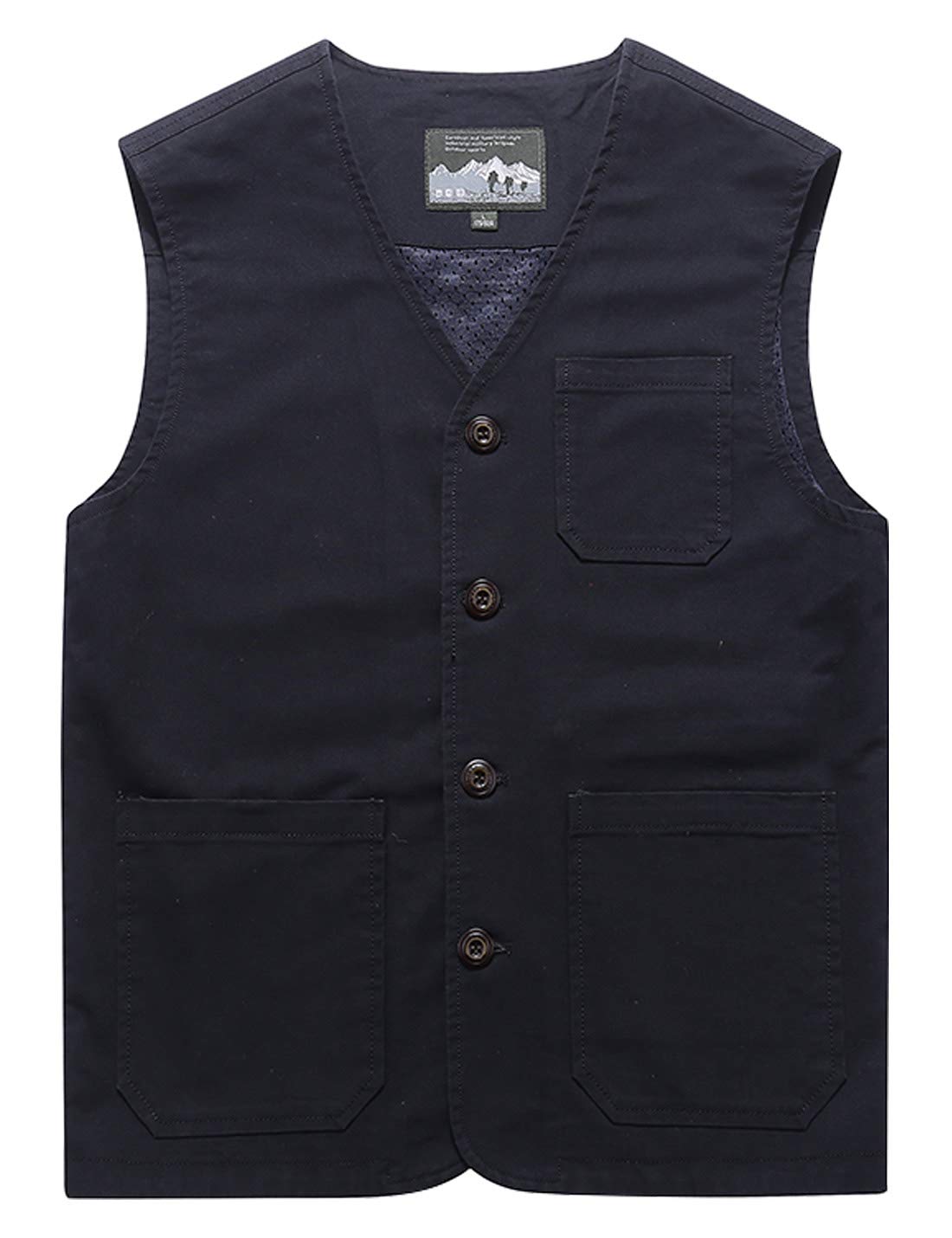 Gihuo Men's Travel Vest Casual Outdoor Multi-Pocket V-Neck Button Cotton Workwear Vest