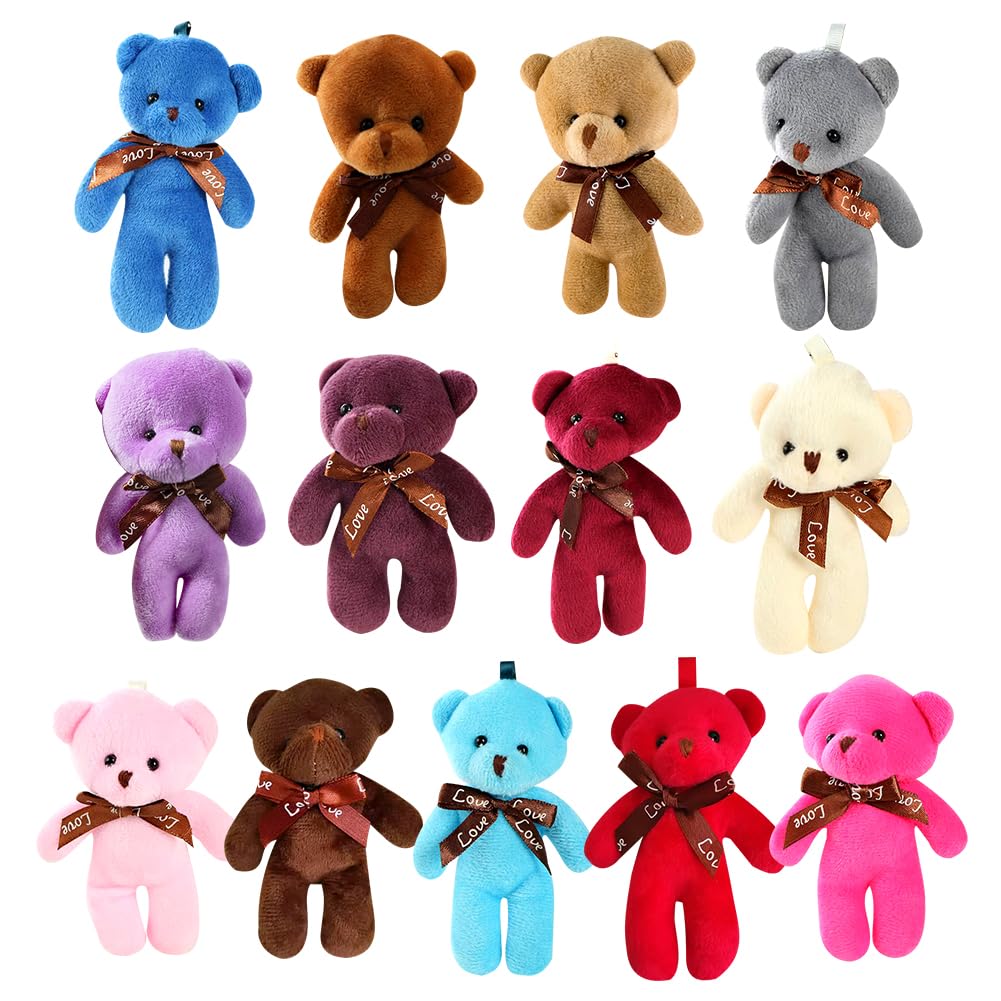 13Pcs Bear Keychain, Bear Plush Key Ring, Kawaii Pendant Stuffed Animal Bear Cute Keychain Plush Decoration Keyrings for Bag, Purse Wallet Birthday Party Favors Multicolour