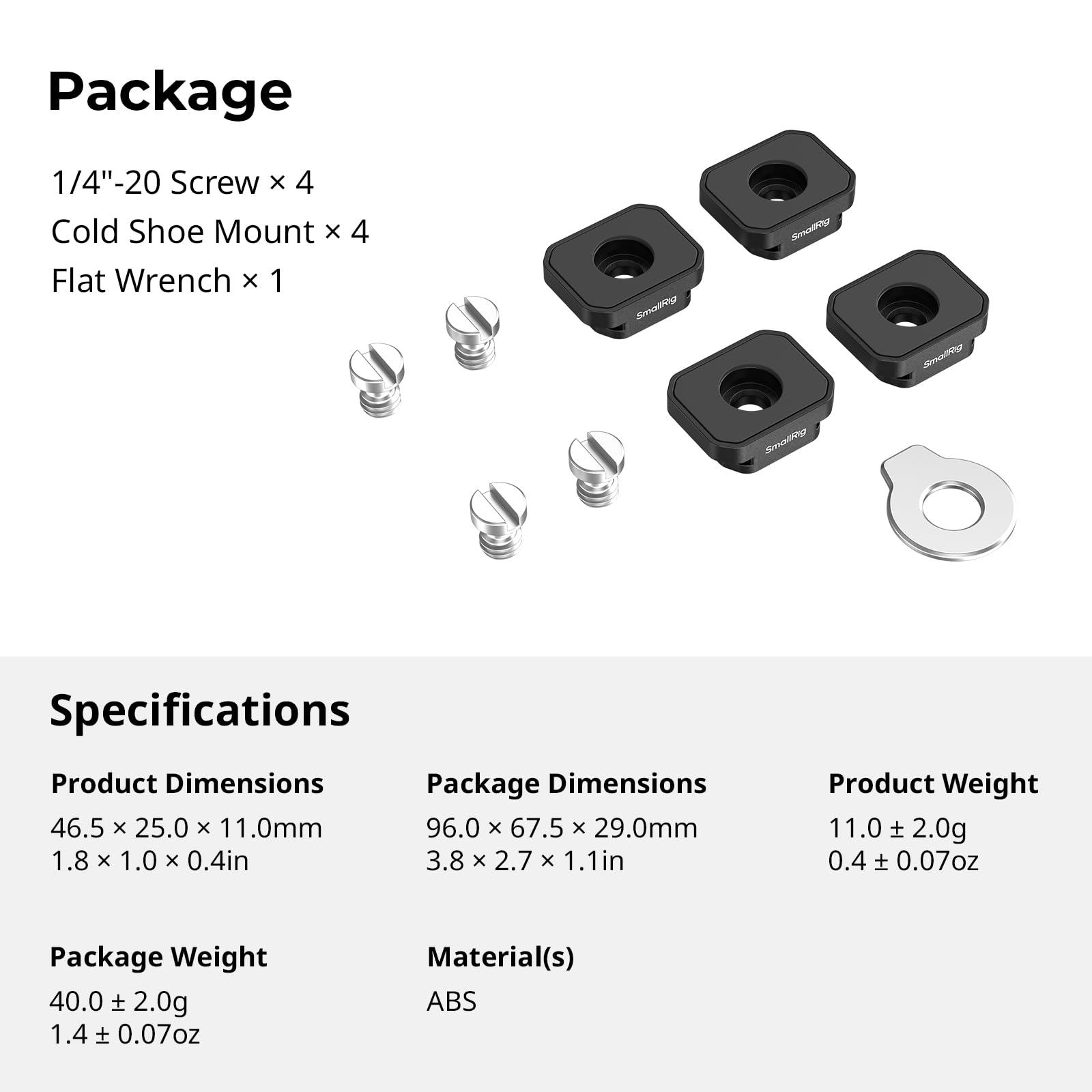 SMALLRIG Kit de Placas de Montaje Magnético con Zapatas Frías (4pcs), con Tornillos 1/4"-20 y Llave, Magnets N52 para Jaulas, Flash, Monitores, Micrófonos, para dji Mic 2-5472