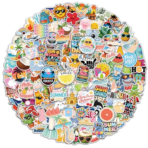 207 Pcs Summer Vinyl Sticker Pack Beach Tropical & Ocean Designs Waterproof Die Cut Glossy Finish No Duplicates