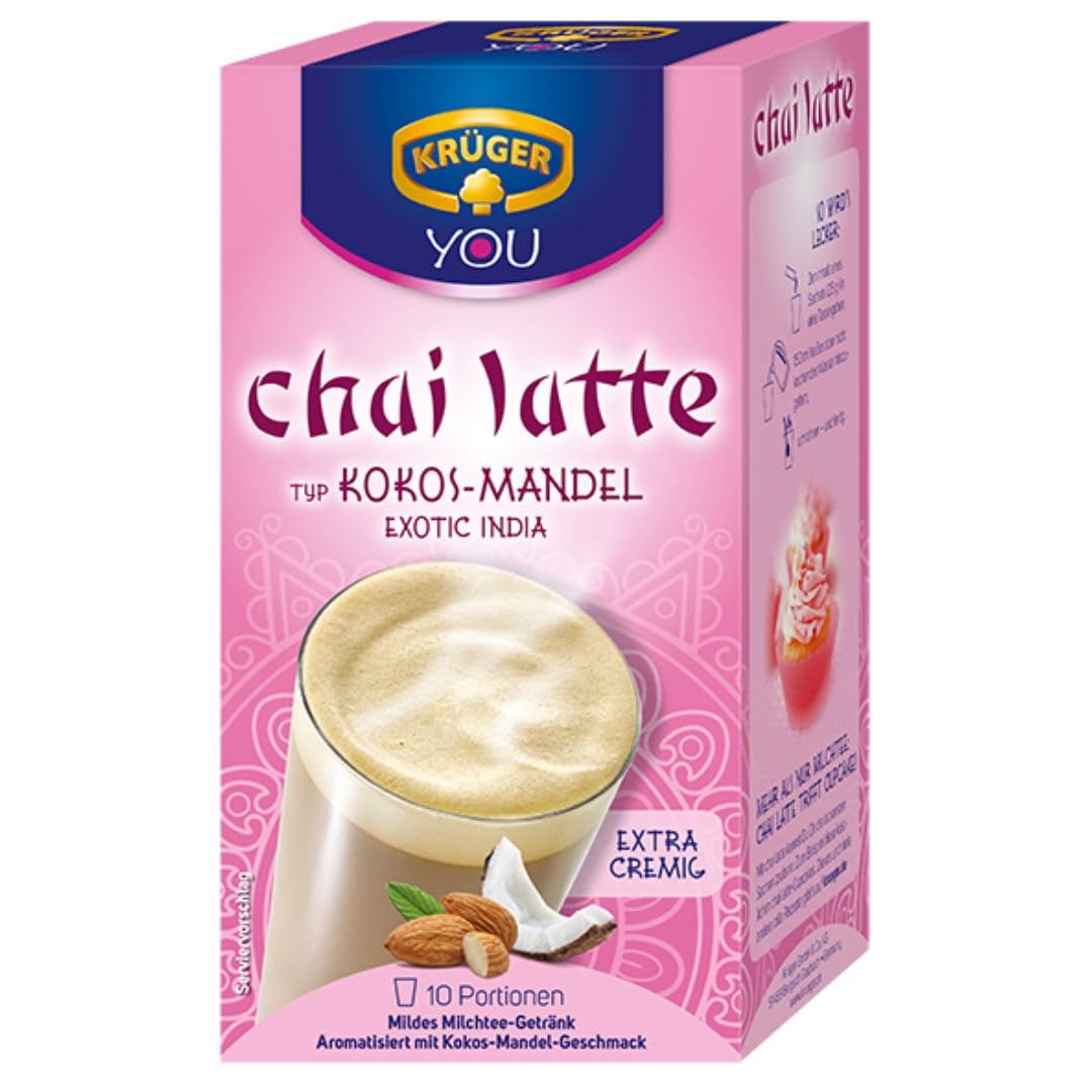 Krüger You Chai Latte Kokos-Mandel 6×250 g (1,5 kg) | Aromatisches Instant-Getränk | Würziger Chai mit Kokos- & Mandel-Note | Schnell zubereitet | Vorratspack für Büro, Zuhause & To-go