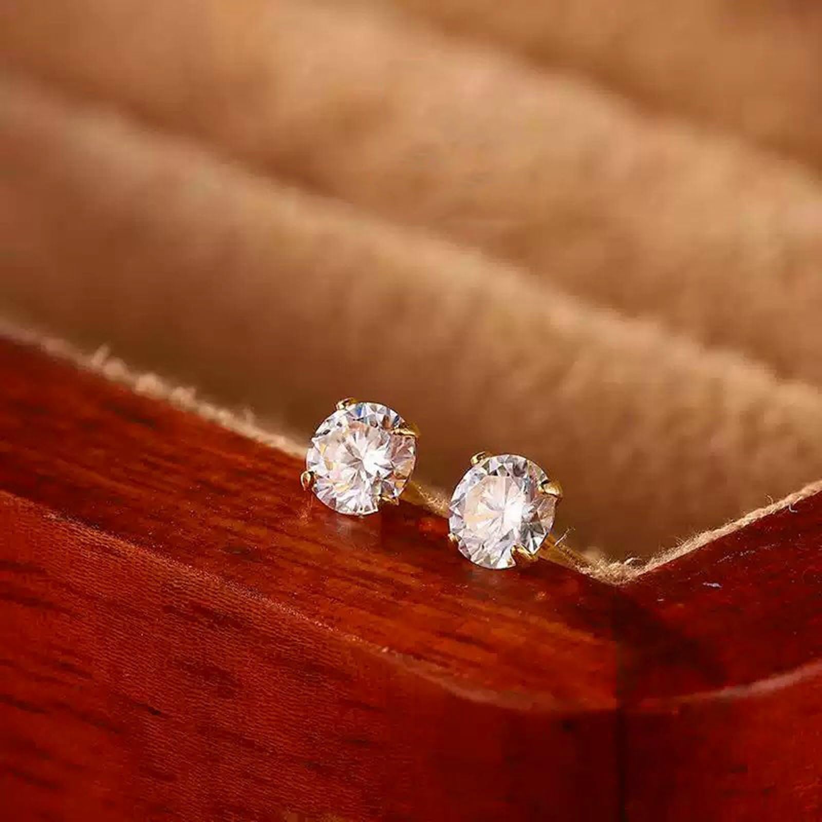 Kolczyki z żółtego złota 18 K, okrągły pierścionek z diamentami 0,5 ct, kolczyki z żółtego złota w stylu vintage, 18 K, modna biżuteria na urodziny