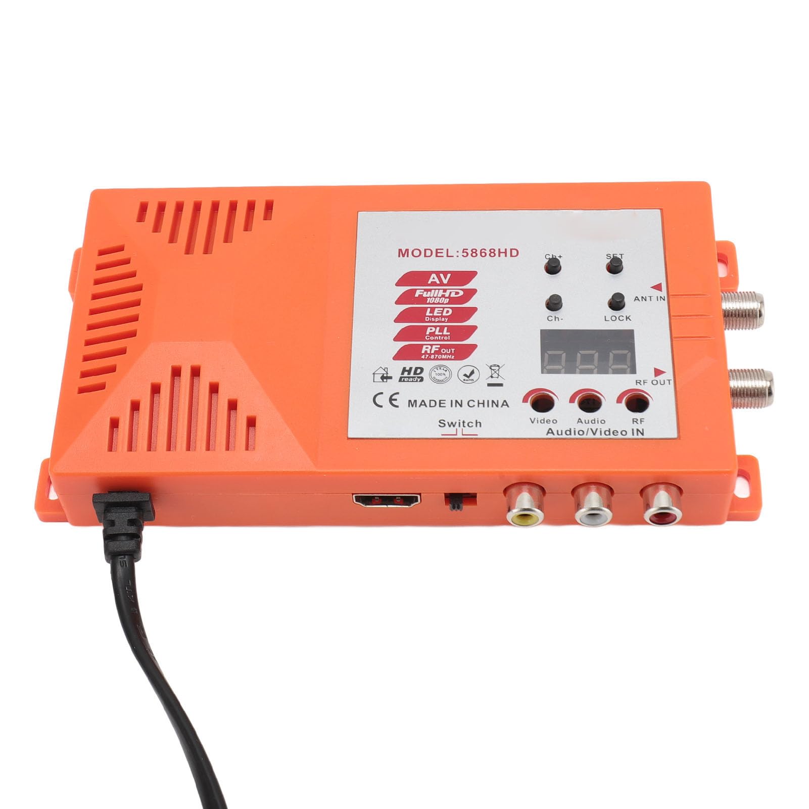 Modulator HDMI Konwerter RF, PAL NTSC HD 1080P Koncentryczny Konwerter Audio-wideo RF, Adapter Demodulatora AV na RF Wzmacniacz Sygnału z Portem Antenowym, (Wtyczka UE od 100 do