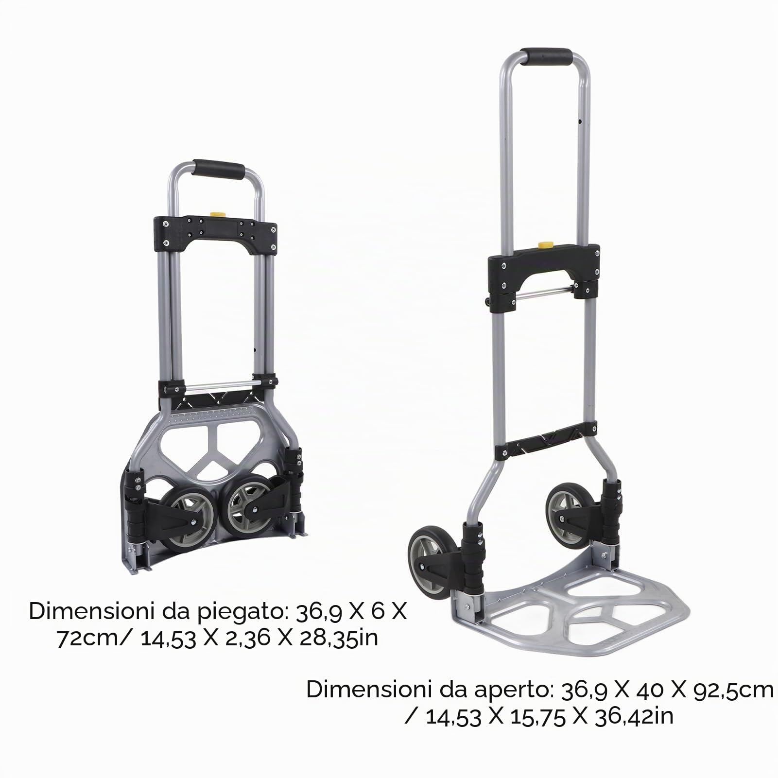 Carrello Pieghevole in Alluminio - Carrello Trasporto Manuale Con Piattaforma per Sacchi