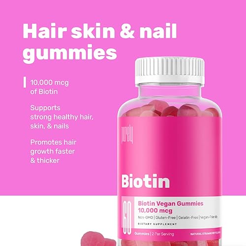 Miniatura 5 de Gomitas de biotina de la más alta potencia, 10,000 mcg, promueve vitaminas saludables para el cabello, la piel y las uñas para mujeres, hombres y