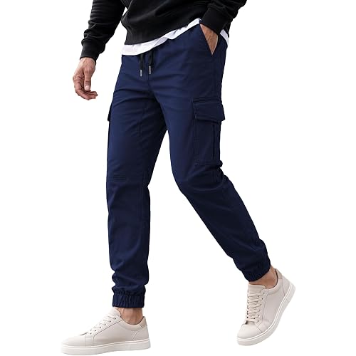 Dokotoo Men Men's Cotton Cargo Joggers Slim Fit Work Pants | Cotton Rich Fabric, 6 Pockets, Adjustable Drawstring Waist, Slim Tapered Fit, Cuffed Hem, Casual Utility Joggers