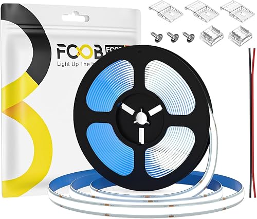 FCOB COB - Tira de luz LED flexible de alta densidad uniforme brillante Waterpoof IP65 6000K 480LEDsm 9Wm 16.4FT5M DC24V 0.315 in CRI90+ regulable