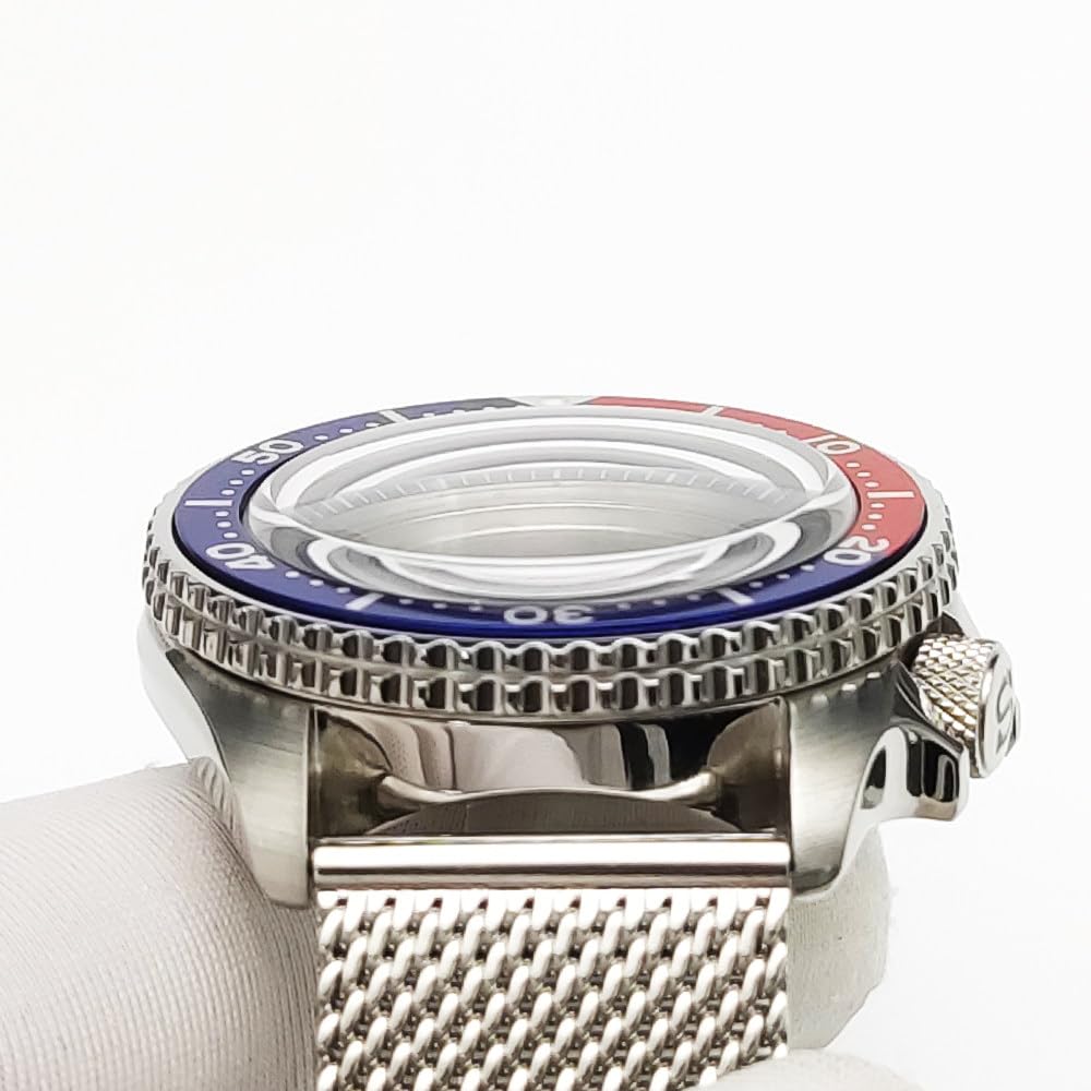 42mm Bubble Szafir Koperta Zegarka Kit z Mesh Pasek, Pasuje dla NH35 NH36 Mechanizm 28,5 Tarcza, 3.8 Korona Nurkowa Koperta Zegarka dla Seiko SKX007