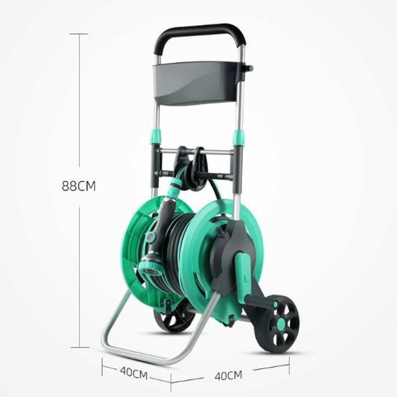 Carrello avvolgitubo retrattile con guida integrata, ugello regolabile e raccordi, design portatile su ruote per prato, cortile, lavaggio auto e pulizia dei vetri (3 pistole ad acqua, tubo da 20 m)